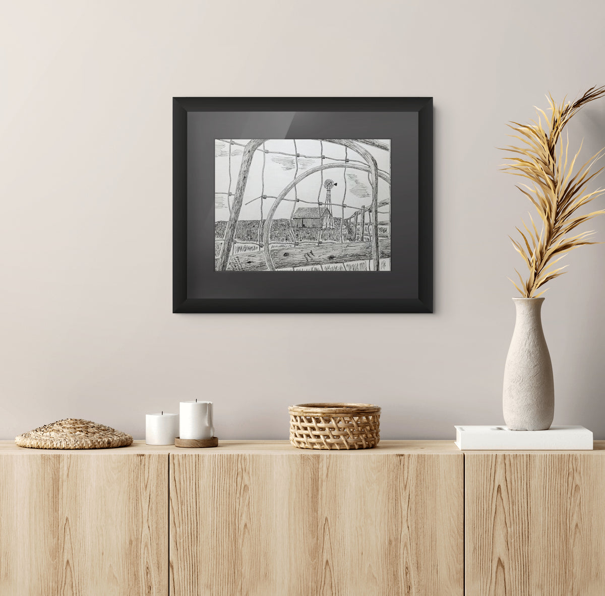 Framed 'The View Within ' drawing. 