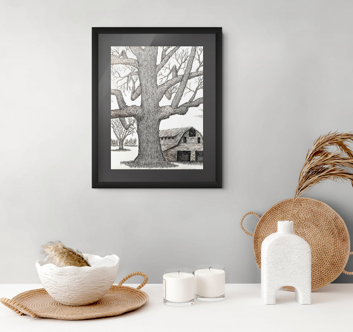 Framed 'Old Oak' drawing 
