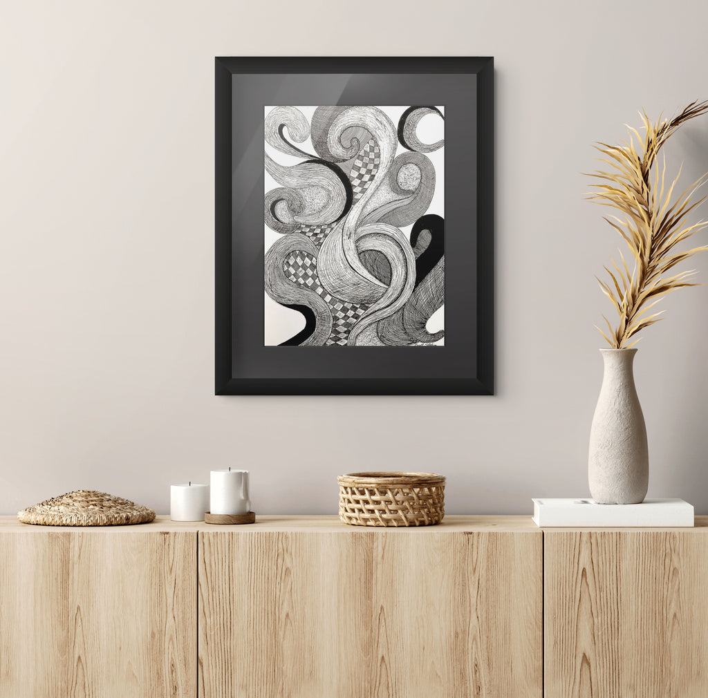 Framed 'Smoke of the Fire ' drawing. 